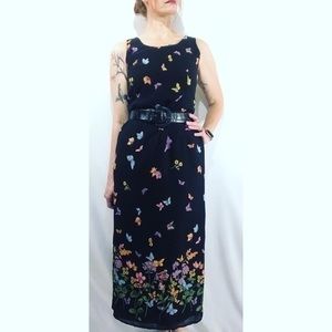 Vintage Positive Attitude Novelty Butterfly Print Sleeveless Chiffon Maxi Dress